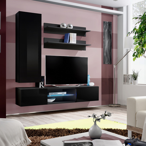 Meblościanka z oświetleniem S1 Czarny / Czarny Połysk FLY CZARNY / CZARNY POŁYSK Podstawowe