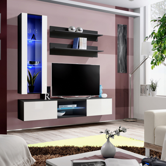 Meblościanka z oświetleniem S2 Czarny / Biały Połysk FLY CZARNY / BIAŁY POŁYSK Podstawowe