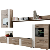 Meblościanka z oświetleniem ALEPPO Dąb Truflowy / Biały Połysk Podstawowe