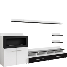 Meblościanka CAMINO z biokominkiem Biały Połysk / Czarny Połysk Podstawowe