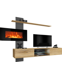 Meblościanka z kominkiem elektrycznym FLAME E Antracyt / Dąb Flagstaff Podstawowe