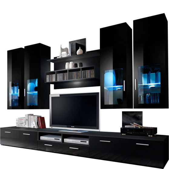 Meblościanka LYRA Czarny Mat / Czarny Połysk Podstawowe