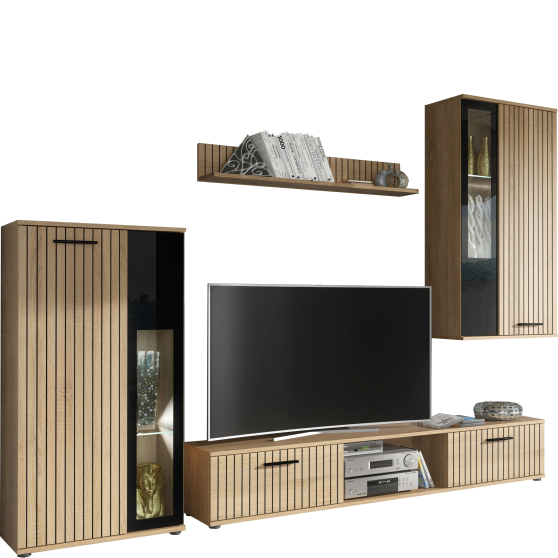 Meblościanka WOW Hickory Jackson / Czarne szkło Podstawowe