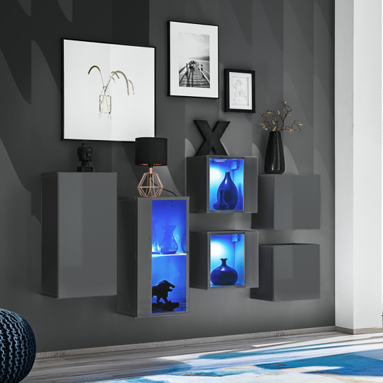 Zestaw szafek wiszących z oświetleniem SB4 Grafit Mat / Grafit Połysk SWITCH GRAFIT Podstawowe