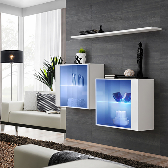 Zestaw dwóch witryn wiszących z oświetleniem SB3 Biały / Biały Połysk SWITCH BIAŁY Podstawowe