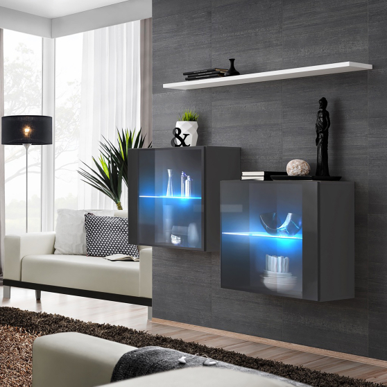 Zestaw dwóch witryn wiszących z oświetleniem SB3 Grafit / Biały SWITCH GRAFIT / BIAŁY Podstawowe