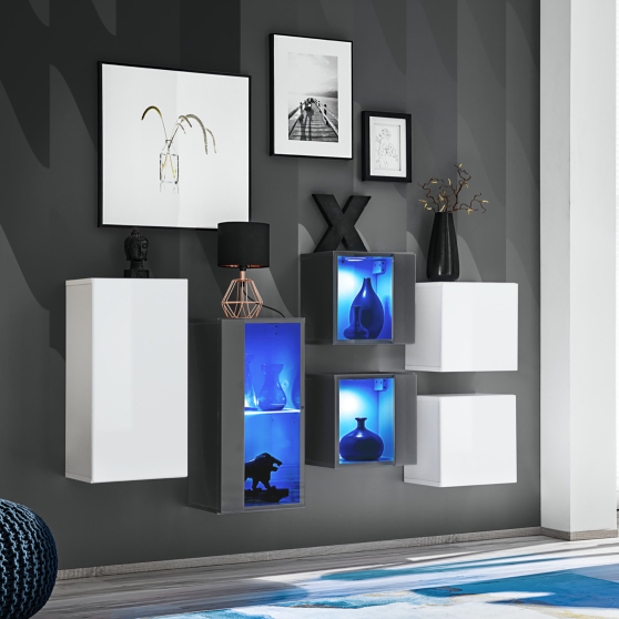 Zestaw szafek wiszących z oświetleniem SB 4Biały / Grafit SWITCH GRAFIT / BIAŁY Podstawowe