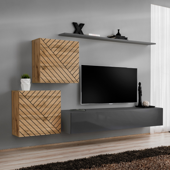 Meblościanka SWITCH SW 5 Wotan / Grafit / Wotan front frezowany SWITCH GRAFIT / WOTAN LAMEL Podstawowe