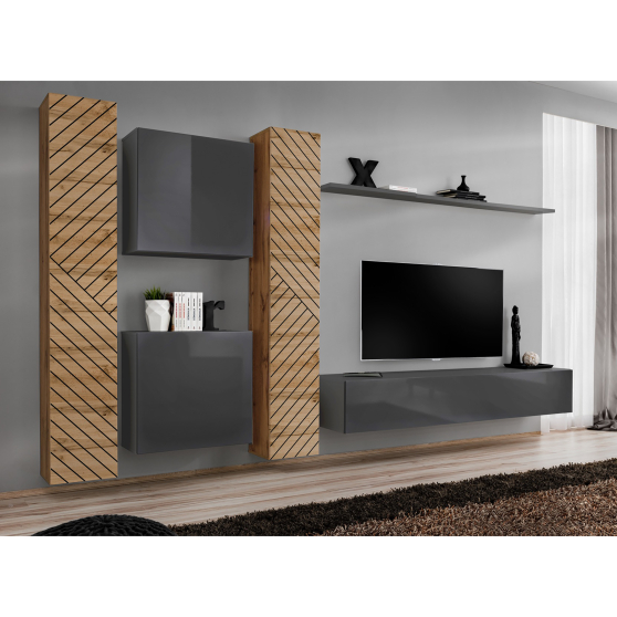 Meblościanka SWITCH SW 6 Wotan / Grafit / Wotan front frezowany SWITCH GRAFIT / WOTAN LAMEL Podstawowe