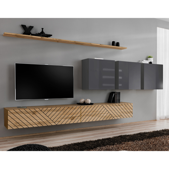 Meblościanka SWITCH SW 7 Wotan / Grafit / Wotan front frezowany SWITCH GRAFIT / WOTAN LAMEL Podstawowe