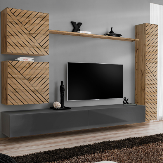 Meblościanka SWITCH SW 8 Wotan / Grafit / Wotan front frezowany SWITCH GRAFIT / WOTAN LAMEL Podstawowe