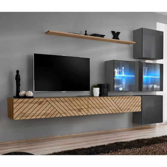 Meblościanka SWITCH SW 19 Wotan / Grafit / Wotan front frezowany SWITCH GRAFIT / WOTAN LAMEL Podstawowe