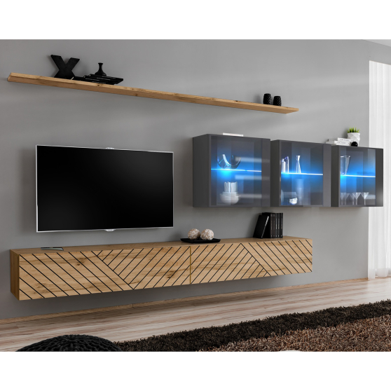 Meblościanka SWITCH SW 17 Wotan / Grafit / Wotan front frezowany SWITCH GRAFIT / WOTAN LAMEL Podstawowe