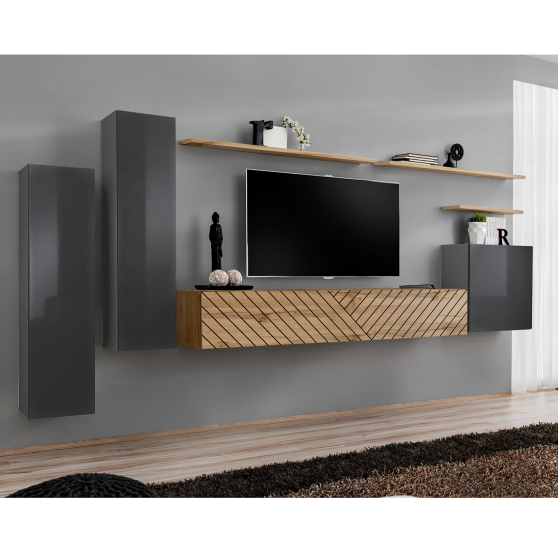 Meblościanka SWITCH SW 1 Grafit / Wotan / Wotan front frezowany SWITCH GRAFIT / WOTAN LAMEL Podstawowe