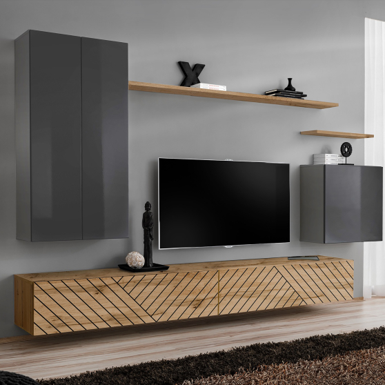 Meblościanka SWITCH SW 2 Grafit / Wotan / Wotan front frezowany SWITCH GRAFIT / WOTAN LAMEL Podstawowe