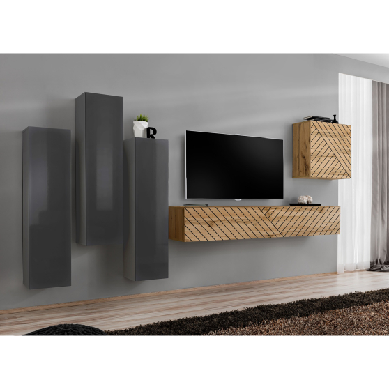 Meblościanka SWITCH SW 3 Grafit / Wotan / Wotan front frezowany SWITCH GRAFIT / WOTAN LAMEL Podstawowe