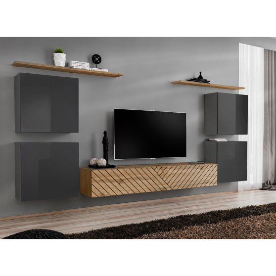 Meblościanka SWITCH SW 4 Grafit / Wotan / Wotan front frezowany SWITCH GRAFIT / WOTAN LAMEL Podstawowe