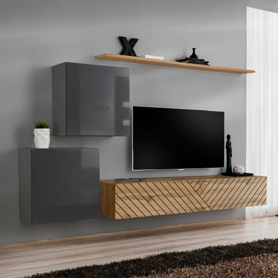 Meblościanka SWITCH SW 5 Grafit / Wotan / Wotan front frezowany SWITCH GRAFIT / WOTAN LAMEL Podstawowe