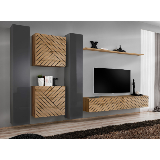 Meblościanka SWITCH SW 6 Grafit / Wotan / Wotan front frezowany SWITCH GRAFIT / WOTAN LAMEL Podstawowe