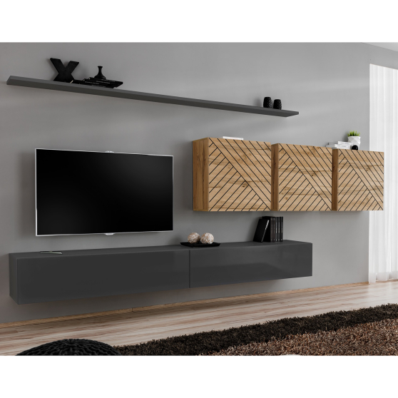 Meblościanka SWITCH SW 7 Grafit / Wotan / Wotan front frezowany SWITCH GRAFIT / WOTAN LAMEL Podstawowe