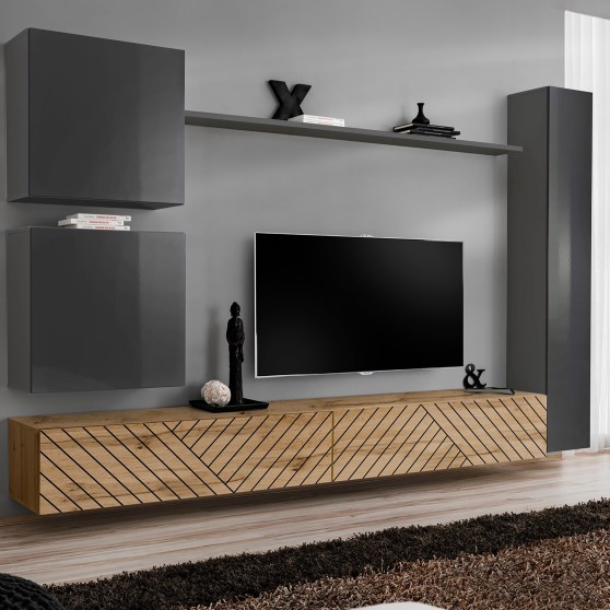 Meblościanka SWITCH SW 8 Grafit / Wotan / Wotan front frezowany SWITCH GRAFIT / WOTAN LAMEL Podstawowe