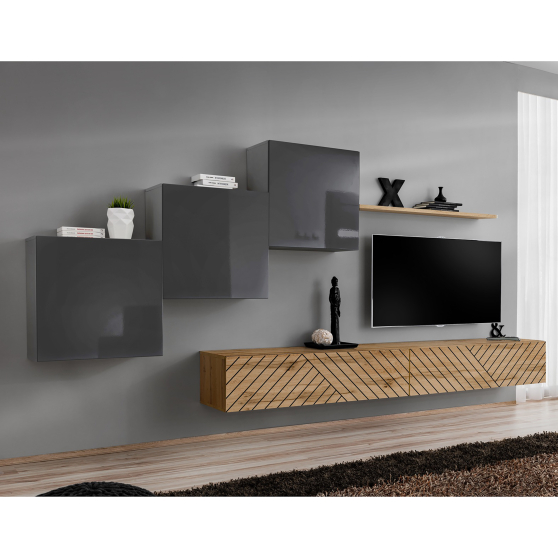 Meblościanka SWITCH SW 10 Grafit / Wotan / Wotan front frezowany SWITCH GRAFIT / WOTAN LAMEL Podstawowe