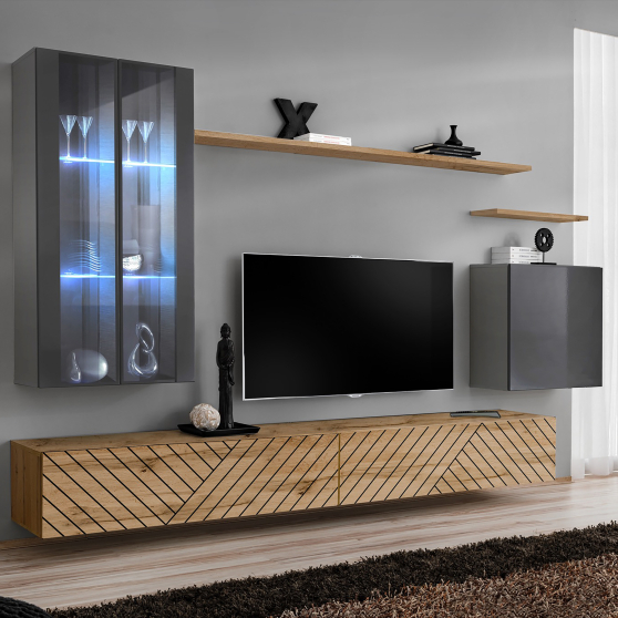 Meblościanka SWITCH SW 12 Grafit / Wotan / Wotan front frezowany SWITCH GRAFIT / WOTAN LAMEL Podstawowe