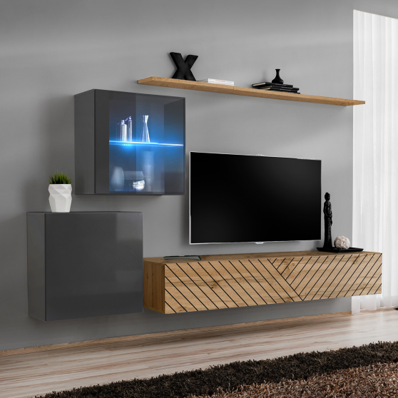 Meblościanka SWITCH SW 15 Grafit / Wotan / Wotan front frezowany SWITCH GRAFIT / WOTAN LAMEL Podstawowe