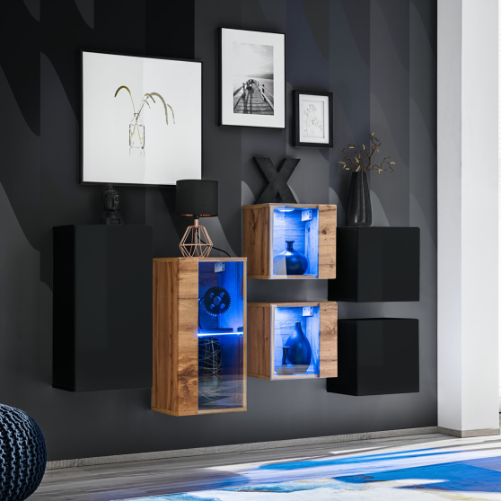 Zestaw szafek wiszących z oświetleniem SB4 Czarny / Wotan SWITCH CZARNY / WOTAN Podstawowe