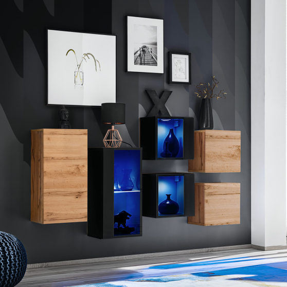 Zestaw szafek wiszących z oświetleniem SB4 Wotan / Czarny SWITCH CZARNY / WOTAN Podstawowe