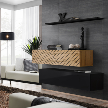 Zestaw dwóch szafek RTV SB2 Wotan / Czarny / Wotan front frezowany SWITCH CZARNY / WOTAN LAMEL Podstawowe