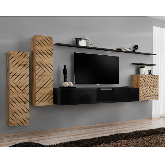 Meblościanka SWITCH SW 1 Wotan / Czarny / Wotan front frezowany SWITCH CZARNY / WOTAN LAMEL Podstawowe