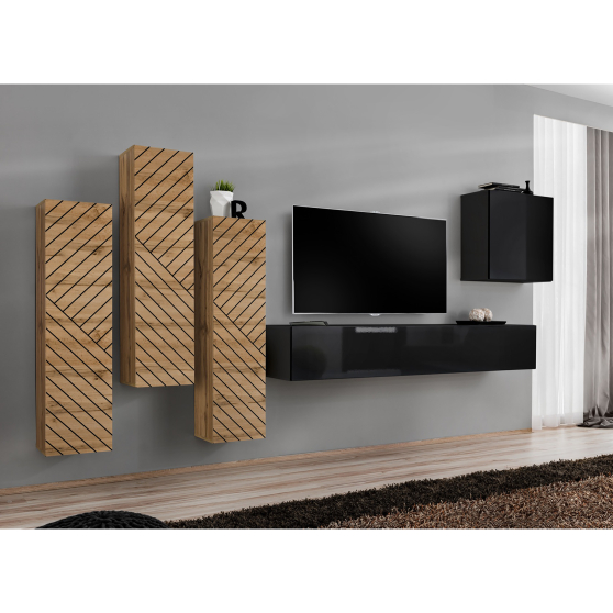 Meblościanka SWITCH SW 3 Wotan / Czarny / Wotan front frezowany SWITCH CZARNY / WOTAN LAMEL Podstawowe