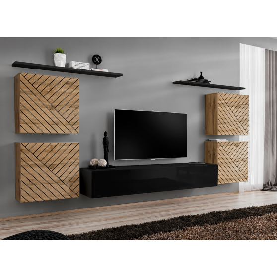 Meblościanka SWITCH SW 4 Wotan / Czarny / Wotan front frezowany SWITCH CZARNY / WOTAN LAMEL Podstawowe