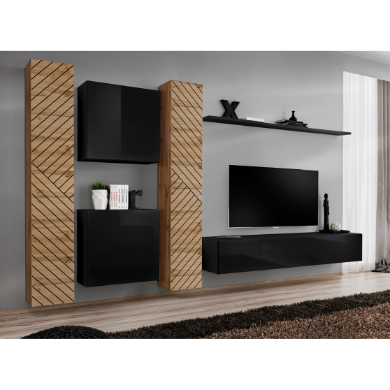 Meblościanka SWITCH SW 6 Wotan / Czarny / Wotan front frezowany SWITCH CZARNY / WOTAN LAMEL Podstawowe