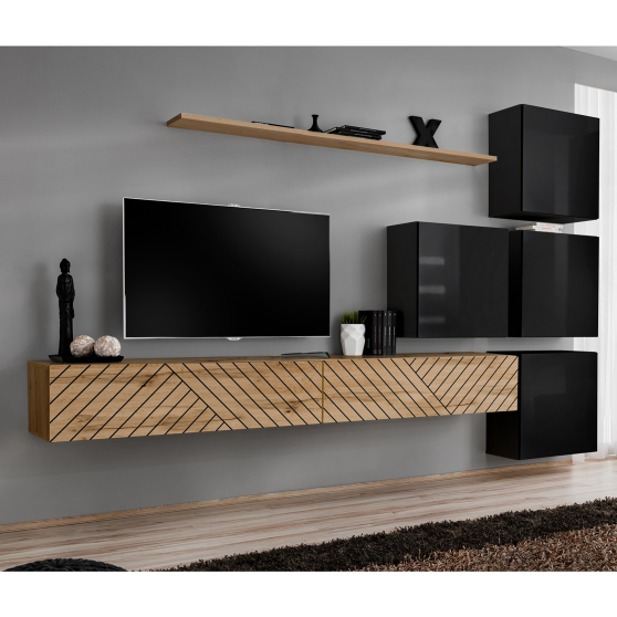 Meblościanka SWITCH SW 9 Wotan / Czarny / Wotan front frezowany SWITCH CZARNY / WOTAN LAMEL Podstawowe