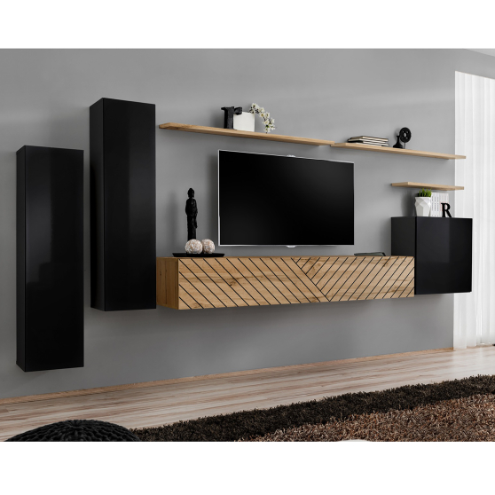 Meblościanka SWITCH SW 1 Czarny / Wotan / Wotan front frezowany SWITCH CZARNY / WOTAN LAMEL Podstawowe