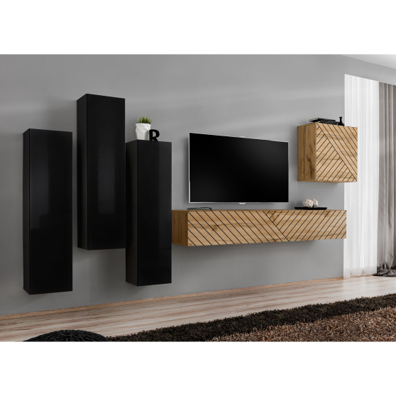 Meblościanka SWITCH SW 3 Czarny / Wotan / Wotan front frezowany SWITCH CZARNY / WOTAN LAMEL Podstawowe