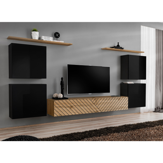 Meblościanka SWITCH SW 4 Czarny / Wotan / Wotan front frezowany SWITCH CZARNY / WOTAN LAMEL Podstawowe