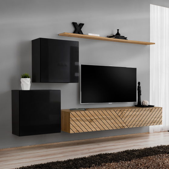 Meblościanka SWITCH SW 5 Czarny / Wotan / Wotan front frezowany SWITCH CZARNY / WOTAN LAMEL Podstawowe