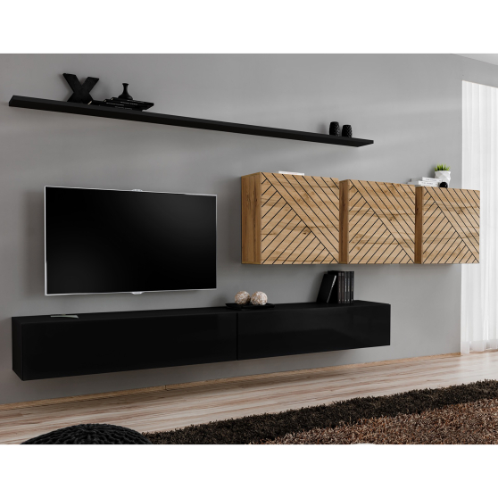 Meblościanka SWITCH SW 7 Czarny / Wotan / Wotan front frezowany SWITCH CZARNY / WOTAN LAMEL Podstawowe