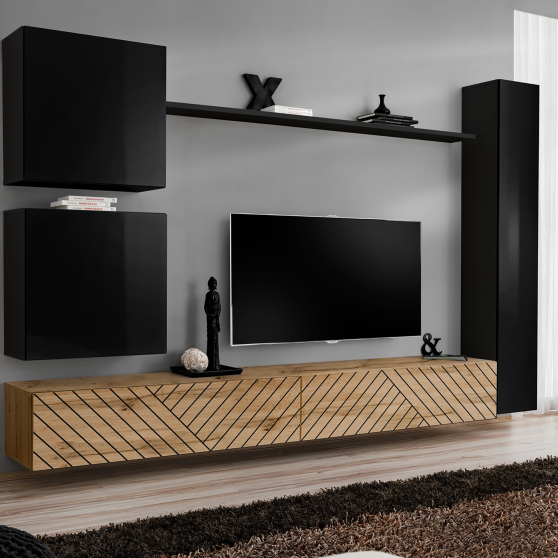 Meblościanka SWITCH SW 8 Czarny / Wotan / Wotan front frezowany SWITCH CZARNY / WOTAN LAMEL Podstawowe