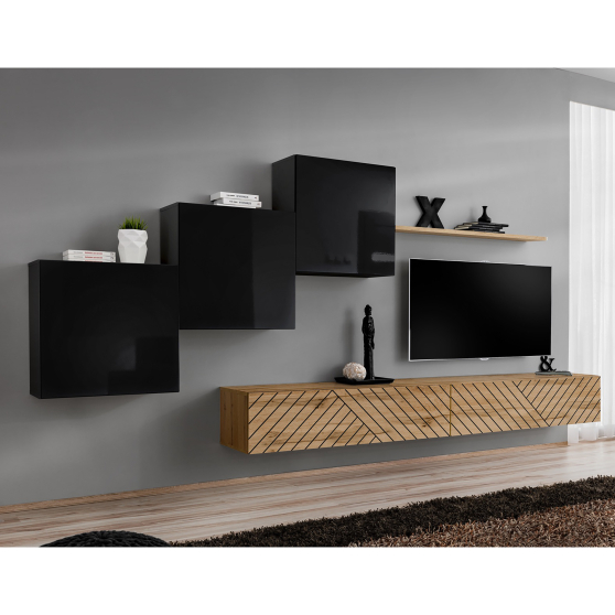 Meblościanka SWITCH SW 10 Czarny / Wotan / Wotan front frezowany SWITCH CZARNY / WOTAN LAMEL Podstawowe