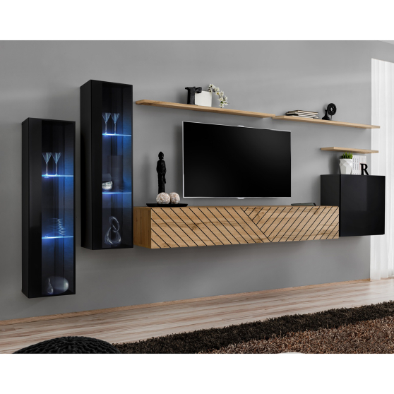 Meblościanka SWITCH SW 11 Czarny / Wotan / Wotan front frezowany SWITCH CZARNY / WOTAN LAMEL Podstawowe