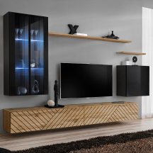 Meblościanka SWITCH SW 12 Czarny / Wotan / Wotan front frezowany SWITCH CZARNY / WOTAN LAMEL Podstawowe