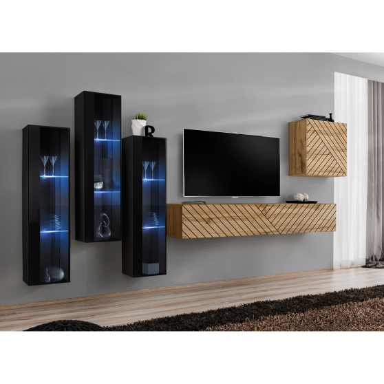 Meblościanka SWITCH SW 13 Czarny / Wotan / Wotan front frezowany SWITCH CZARNY / WOTAN LAMEL Podstawowe