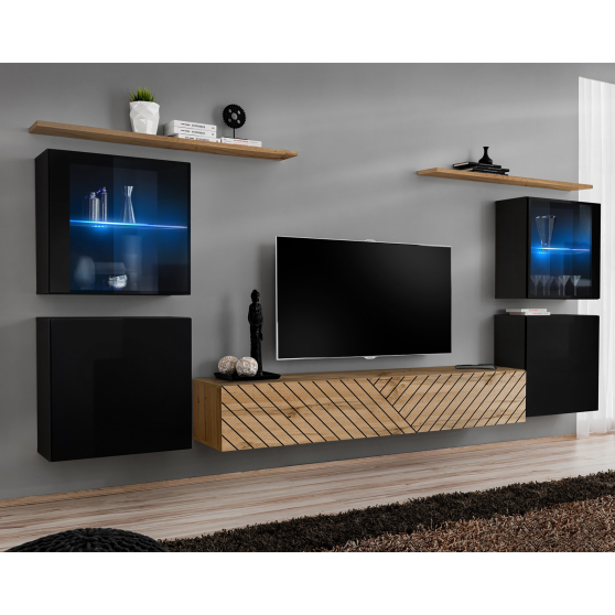 Meblościanka SWITCH SW 14 Czarny / Wotan / Wotan front frezowany SWITCH CZARNY / WOTAN LAMEL Podstawowe