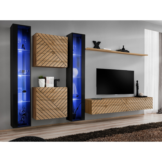 Meblościanka SWITCH SW 16 Czarny / Wotan / Wotan front frezowany SWITCH CZARNY / WOTAN LAMEL Podstawowe