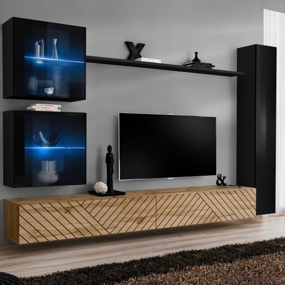 Meblościanka SWITCH SW 18 Czarny / Wotan / Wotan front frezowany SWITCH CZARNY / WOTAN LAMEL Podstawowe