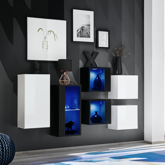 Zestaw szafek wiszących z oświetleniem SB 4Biały / Czarny SWITCH CZARNY / BIAŁY Podstawowe